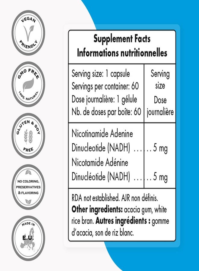 Supersmart - NADH 5mg per Day (Reduced Nicotinamide Adenine Dinucleotide) - NADH Supplement - Energy Pills | Non-GMO & Gluten Free - 60 Delayed Release Capsules - Image 3